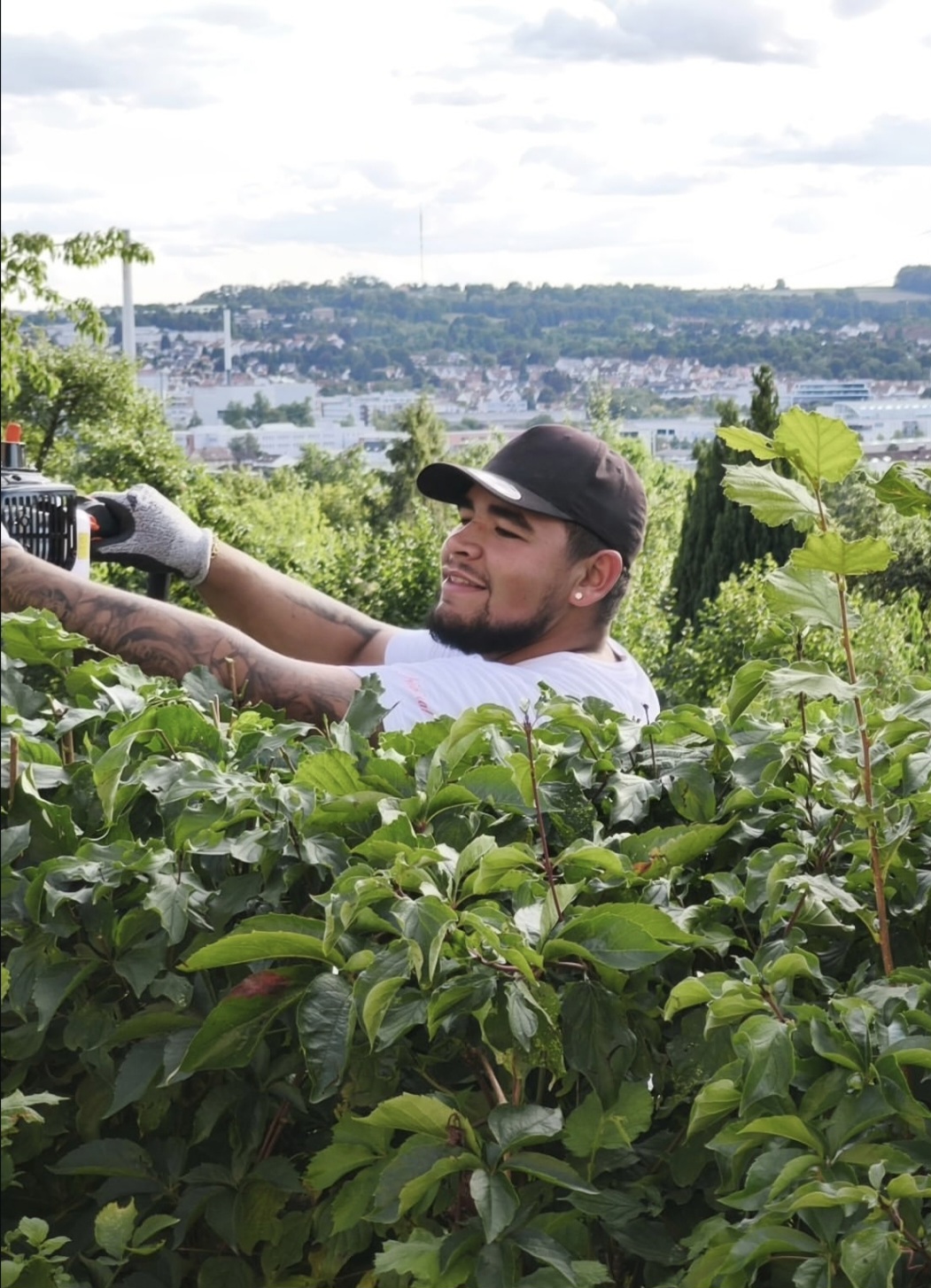 Jermaine bei der Heckenpflege